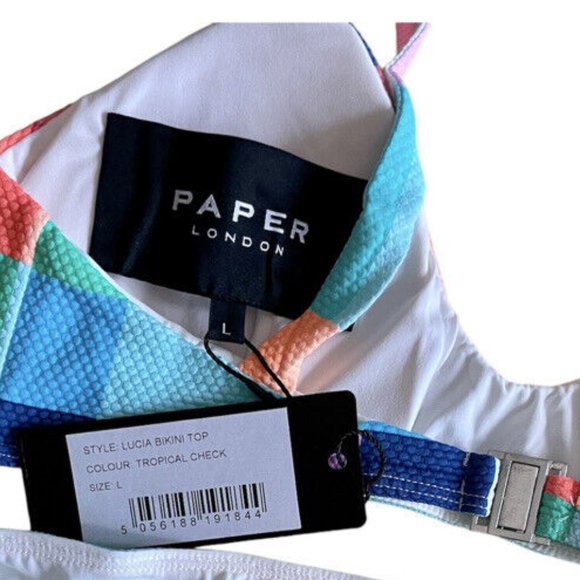 Paper London Lucia Bikini Top Tropical Check Size L NWT - Picture 3 of 5